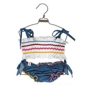 Bikini in Cotone Lavorato e Chambray